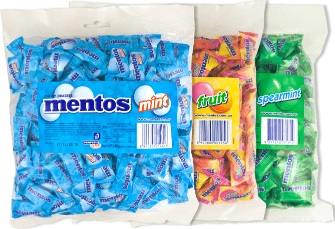 Mentos MINTS & FRUITS Pillow Packs Bulk Box 2000 pieces Goody Goody Gum Drops online lolly shop