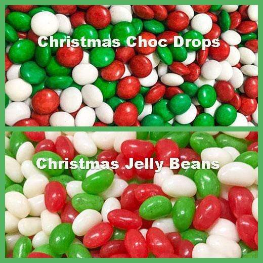 Christmas Choc Drops & Christmas Jelly Bean Combo 1 Kg each Goody Goody Gum Drops online lolly shop