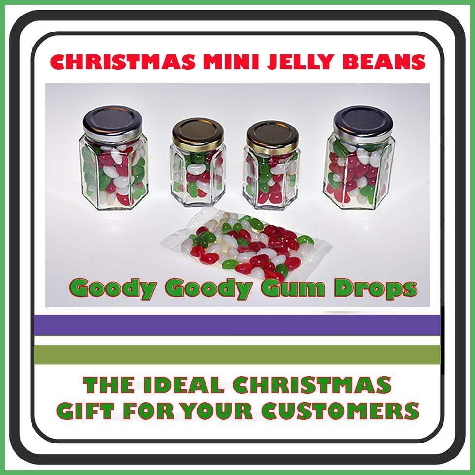 Christmas Mini Jelly Beans in 40 Gm Hexagonal Glass Jars (10 Jars) Goody Goody Gum Drops online lolly shop