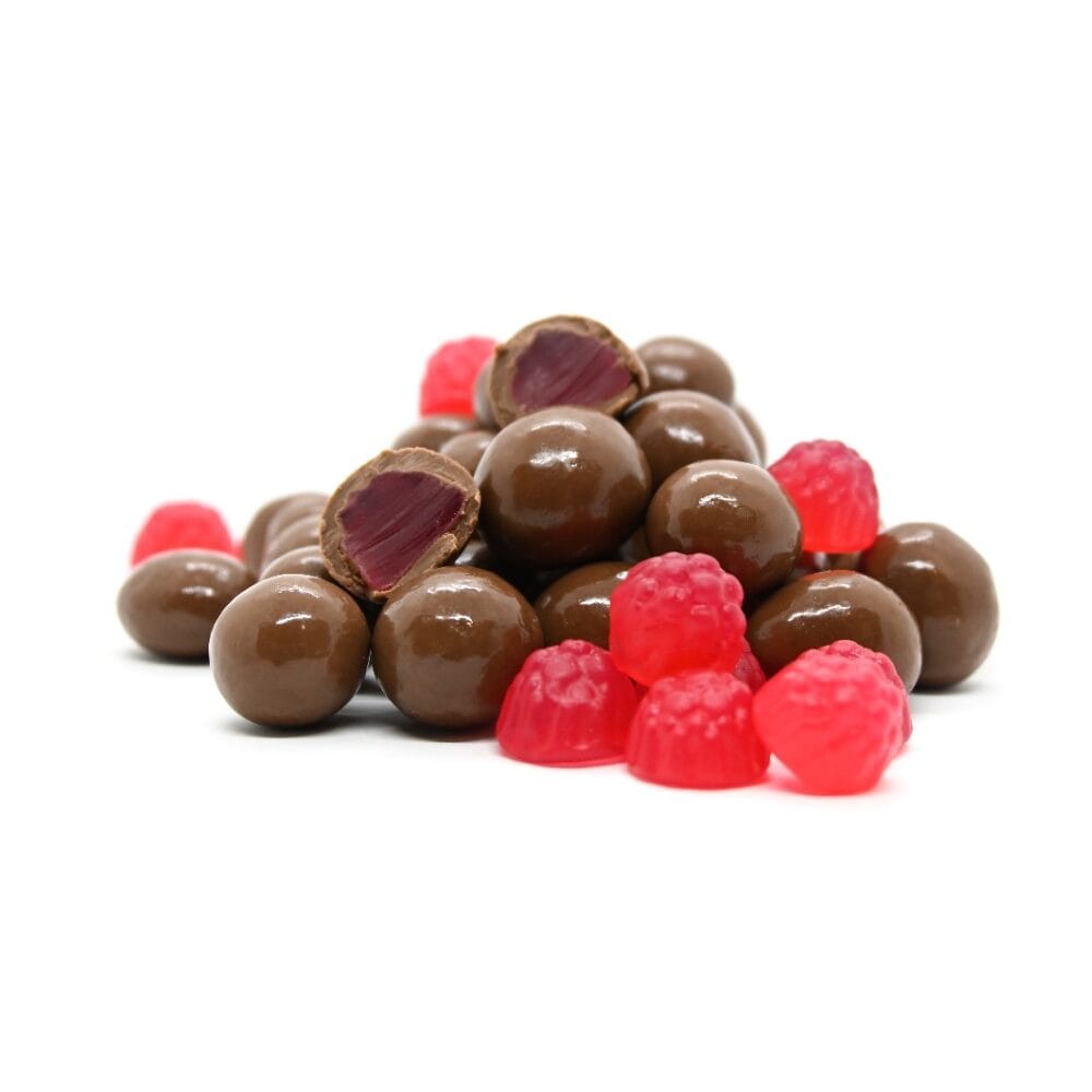 *Milk Chocolate coated Raspberries Goody Goody Gum Drops online lolly shop